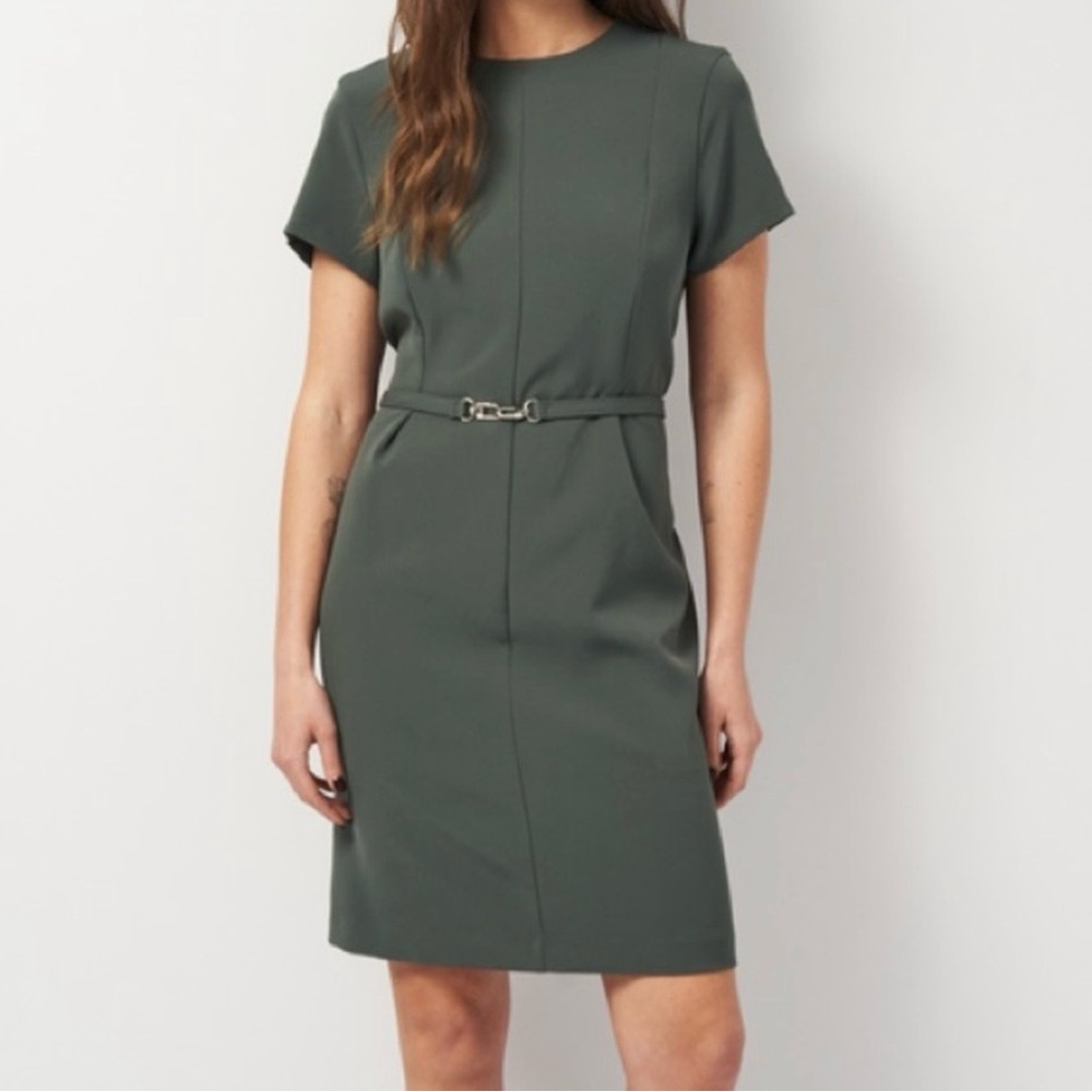 H&M Olive Green Short Sleeve Belted Sheath Dress